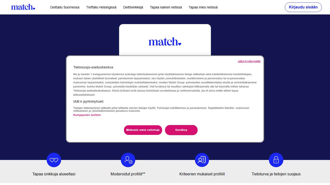 Match Suosituin deittailusovellus sinkkuille. Etsi parempia osumia.